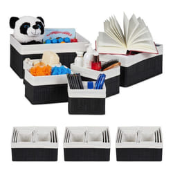 Corbeille de rangement tissu lot de 24 paniers en bambou déco étagère organiseur noir