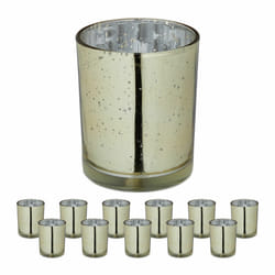 Relaxdays - Lot de 12 photophores en verre pour bougies chauffe-plat, décoratif, h x d : 8,5 x 7 cm, doré