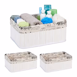 3x Paniers revêtement en tissu bambou rectangulaire corbeille panier salle de bain 165x38x285 cm blanc