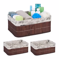 3x Paniers revêtement en tissu bambou rectangulaire corbeille panier salle de bain 165x38x285 cm marron