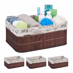 4x Paniers revêtement en tissu bambou rectangulaire corbeille panier salle de bain 165x38x285 cm marron