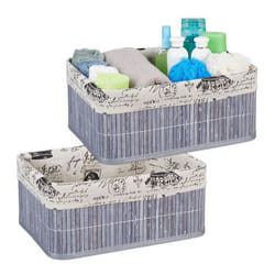 2x Paniers revêtement en tissu bambou rectangulaire corbeille panier salle de bain 165x38x285 cm gris