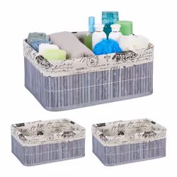 3x Paniers revêtement en tissu bambou rectangulaire corbeille panier salle de bain 165x38x285 cm gris
