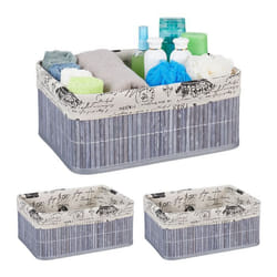 3x Paniers revêtement en tissu bambou rectangulaire corbeille panier salle de bain 165x38x285 cm gris