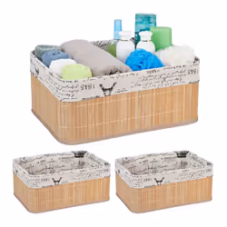 3x Paniers revêtement en tissu bambou rectangulaire corbeille panier salle de bain 165x38x285 cm nature
