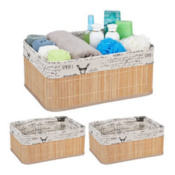 3x Paniers revêtement en tissu bambou rectangulaire corbeille panier salle de bain 165x38x285 cm nature