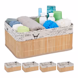 5x Paniers revêtement en tissu bambou rectangulaire corbeille panier salle de bain 165x38x285 cm nature