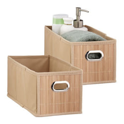 2x Paniers de rangement bambou corbeille salle de bain carré panière boîte étroite 14x15x31 cm pliant nature
