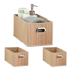 3x Paniers de rangement bambou corbeille salle de bain carré panière boîte étroite 14x15x31 cm pliant nature