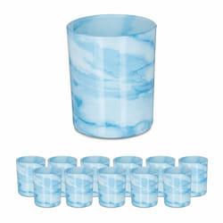 Lot de 12 photophores en verre pour bougies chauffe-plat, design simple, h x d : 8,5 x 7 cm, bleu/crème - Relaxdays
