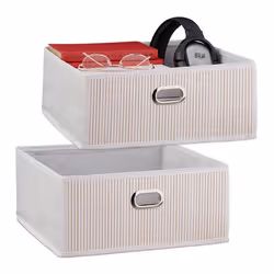 2x paniers de rangement en bambou corbeille de salle de bain carrée boîte plate 14 x 31 x 31 cm pliante blanc