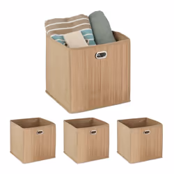 4x paniers de rangement bambou corbeille de salle de bain carrée boîte haute 31 x 31 x 31 cm pliable nature