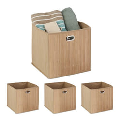 4x paniers de rangement bambou corbeille de salle de bain carrée boîte haute 31 x 31 x 31 cm pliable nature