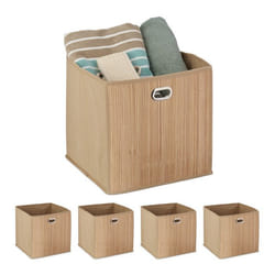 5x paniers de rangement bambou corbeille de salle de bain carrée boîte haute 31 x 31 x 31 cm pliable nature