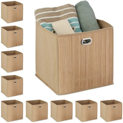 Relaxdays - 10x paniers de rangement bambou, corbeille de salle de bain carrée, boîte haute, 31 x 31 x 31 cm, pliable, nature