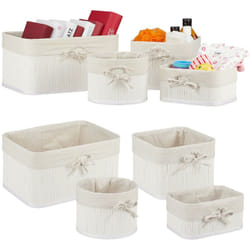 Relaxdays - 8x paniers de rangement, bambou et intérieur tissu,lot, corbeilles salle de bain, panière étagère, 4 tailles, blanc