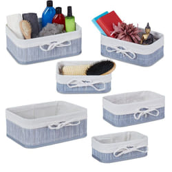 Relaxdays - 6x Paniers de rangement, lot, tissu, rectangulaire, boîte armoire et étagère, 3 tailles diverses, gris-crème