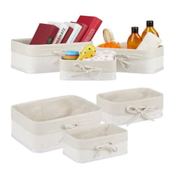 6x Paniers de rangement en bambou et tissu lot corbeilles salle de bain 3 tailles différentes panière blanc