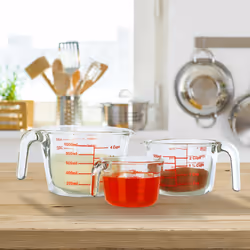 Lot de 3 verres mesureurs, carafe graduée 250 ml, 500 ml, 1 l, résistant chaleur et micro-ondes, transparent - Relaxdays