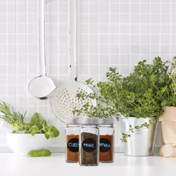 Lot de 12 pots à épices, avec entonnoir, verres à condiments, avec étiquettes, 120 ml, verre, transparent - Relaxdays