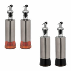 Lot de 4 bouteilles avec bec doseur, pour huile et vinaigre, pour la cuisine, 300 ml, en verre, argenté - Relaxdays