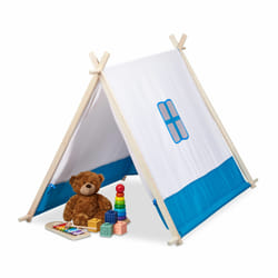 Tente pour enfants, avec fenêtre et porte, h x l x p : 92 x 86 x 120 cm, intérieur et extérieur, blanc et bleu - Relaxdays