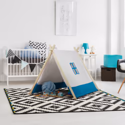 Tente pour enfants, avec fenêtre et porte, h x l x p : 92 x 86 x 120 cm, intérieur et extérieur, blanc et bleu - Relaxdays