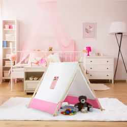 Tente pour enfants, unisexe, pour intérieur et extérieur, HxLxP : env. 92x120x86 cm, blanc et rose - Relaxdays