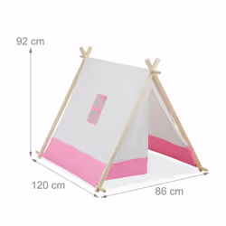 Tente pour enfants, unisexe, pour intérieur et extérieur, HxLxP : env. 92x120x86 cm, blanc et rose - Relaxdays - Vue supplémentaire 4