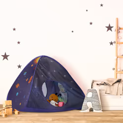 Relaxdays Tente pour enfants, décorée de planètes, avec tunnel, HLP : 90x170x100 cm, intérieur et extérieur, multicolore