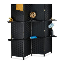 Relaxdays Paravent à 4 volets 2 étagères brise-vue pliable non fixe H x L : 180 x 180 cm pour lintérieur noir