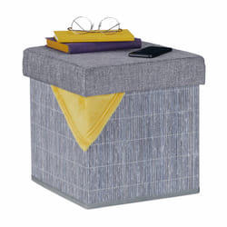 Relaxdays Tabouret rangement, rembourré, pliable, bambou, tissu, HxLxP : 36 x 35 x 35 cm, repose-pieds, gris