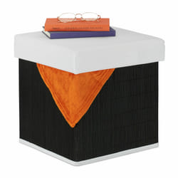 Tabouret avec rangement, rembourré, pliable, h x l x p: 35x35x35 cm, couvercle, coffre en bambou, noir-blanc - Relaxdays