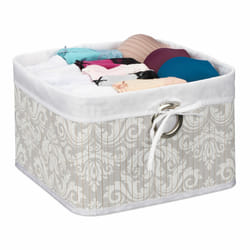 Relaxdays Panier rangement, bambou, insert tissu, salle de bain, HxLxP : 20x31x31 cm, corbeille étagère, gris-blanc