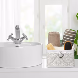 Relaxdays Panier rangement, bambou, insert tissu, salle de bain, HxLxP : 20x31x31 cm, corbeille étagère, gris-blanc