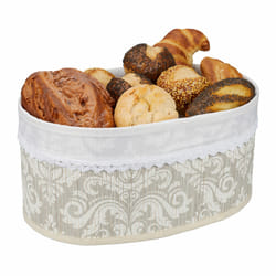 Relaxdays - Corbeille à pain en bambou, insert tissu, motif floral, croissants, panier ovale, petit-déjeuner, gris-blanc