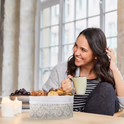 Relaxdays - Corbeille à pain en bambou, insert tissu, motif floral, croissants, panier ovale, petit-déjeuner, gris-blanc