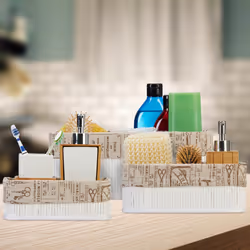 Relaxdays Panier de rangement bambou et tissu, lot de 3, corbeilles salle de bain, 3 tailles différentes, blanc/beige