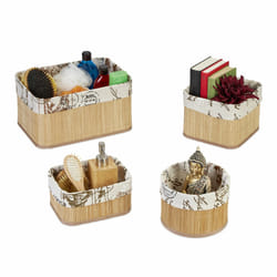 Relaxdays - Lot de 4 corbeilles, quatre tailles différentes, bambou, mdf, polyester, salle bain, nature et crème