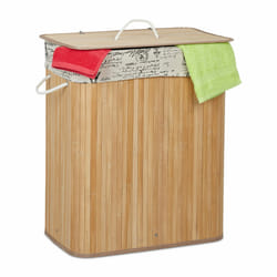 Panier à linge en bambou, 2 compartiments, trieur vêtement, couvercle, hlp 64x55x34,5 cm, sac amovible, nature - Relaxdays