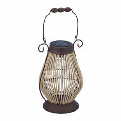 Lampe solaire, lanterne, guirlande à led intégrée, jardin, balcon & terrasse, lampion extérieur, rotin, marron - Relaxdays
