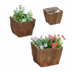 Relaxdays - Lot de 3 pots de fleurs, carré, 3 tailles, jardin, balcon & rebord de fenêtre, cache-pots avec film, nature