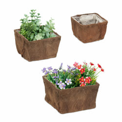 Relaxdays - Lot de 3 pots de fleurs, carré, 3 tailles, jardin, balcon & rebord de fenêtre, cache-pots avec film, nature
