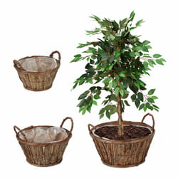 Relaxdays - 3 pots de fleurs en bois, chacun ayant une taille différente, avec écorces, film pour chaque, nature