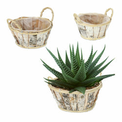 Relaxdays - Pot de fleurs, lot 3, bois, bacs avec poignées, 3 tailles, cache-pots pour intérieur & extérieur, blanc-nature
