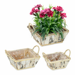 Relaxdays - Pot de fleurs, lot 3, bois, bacs avec poignées, film, 3 tailles, pour intérieur & extérieur, blanc-nature