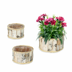 Relaxdays - 3 pots de fleurs en bois, design rond, chacun ayant un film, pour l'intérieur et l'extérieur, blanc/nature