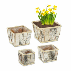 Relaxdays - 4 pots de fleurs carrés, chacun ayant une taille différente et un film, intérieur/extérieur, blanc/nature