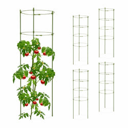 Tuteurs, lot de 5, 4 anneaux, h x ø:90 x 28 cm, fleurs et légumes, métal, plastique, aide à la croissance vert - Relaxdays