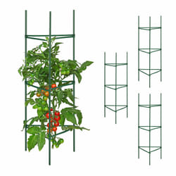 Tuteurs, lot de 4, h x l x p :90 x 32 x 32 cm, fleurs et légumes, métal, plastique, aide à la croissance, vert - Relaxdays